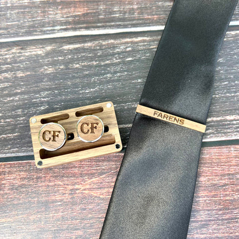 Personalized Cufflink and Tie Bar Set Gift