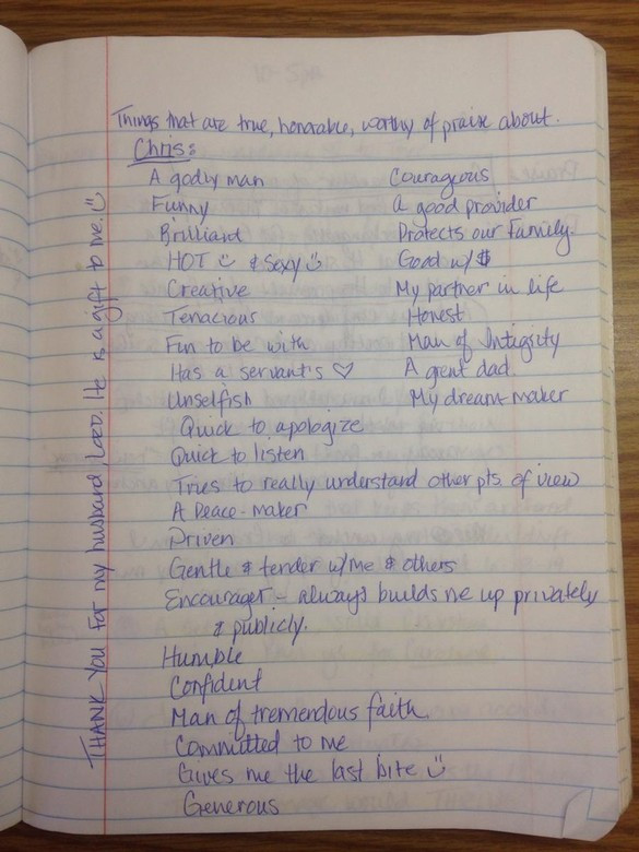 Husband's positive qualities handwritten list