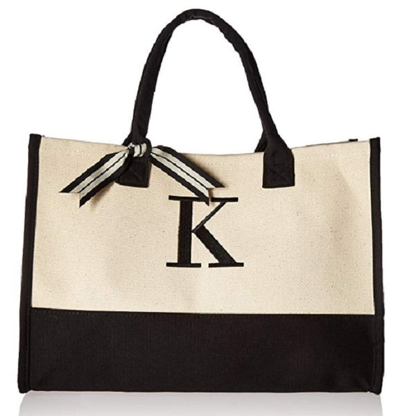 Durable initial canvas tote bag for everyday use, customizable