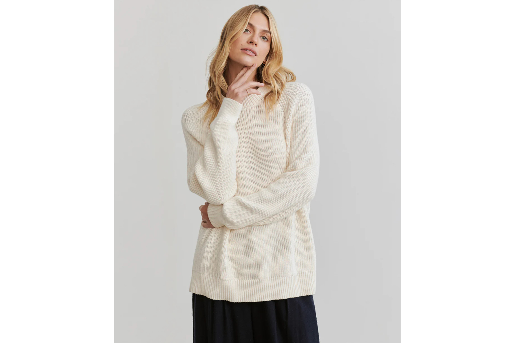 Jenni Kayne Oversized Cotton Fisherman Sweater in ivory