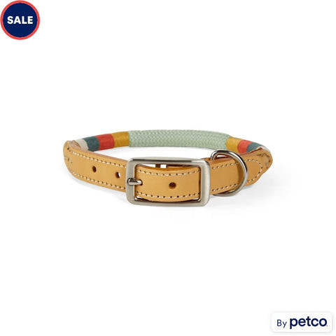 Leather wanderer collar in green rope and leather design