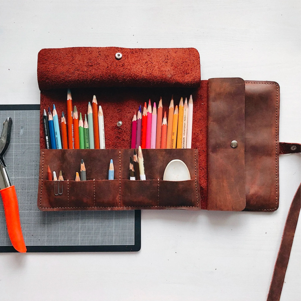 Handcrafted Leather Artist Brush and Tool Roll