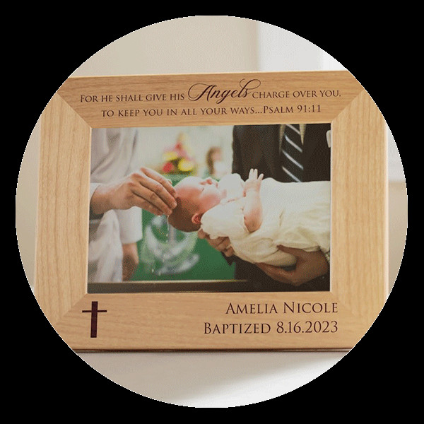Personalized Baptism Picture Frame from Lifetime Creations, a thoughtful baptism gift to display cherished memories of the special day.