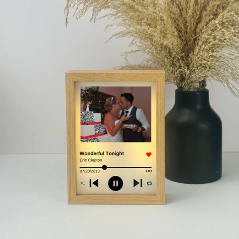 Light of Our Love Song Plaque: Personalized acrylic plaque with LED light base, engraved with song lyrics for 4th anniversary gift