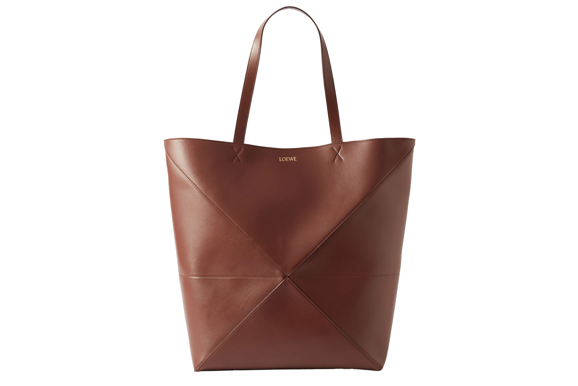A brown leather Loewe Puzzle Tote Bag, a high-fashion luxury gift for men