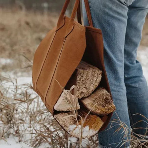 Suede firewood carrier camping gift