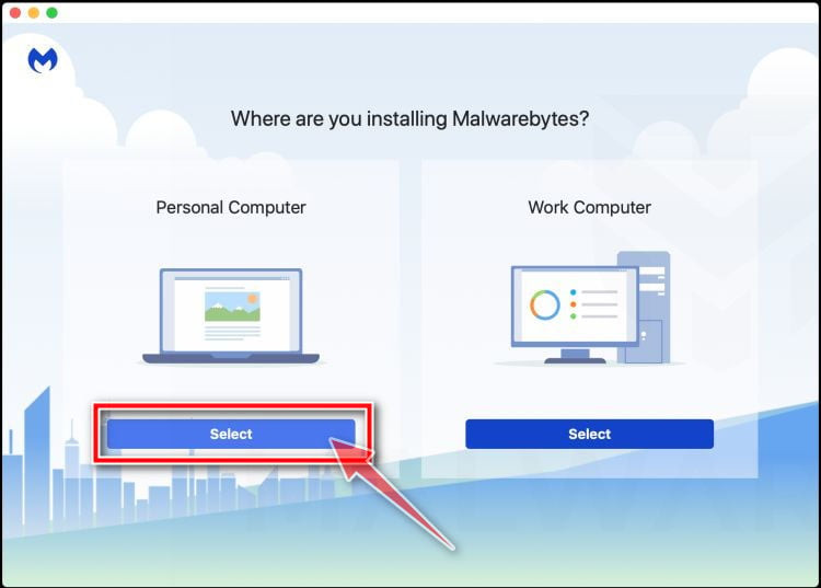 Select Personal Computer or Work Computer mac