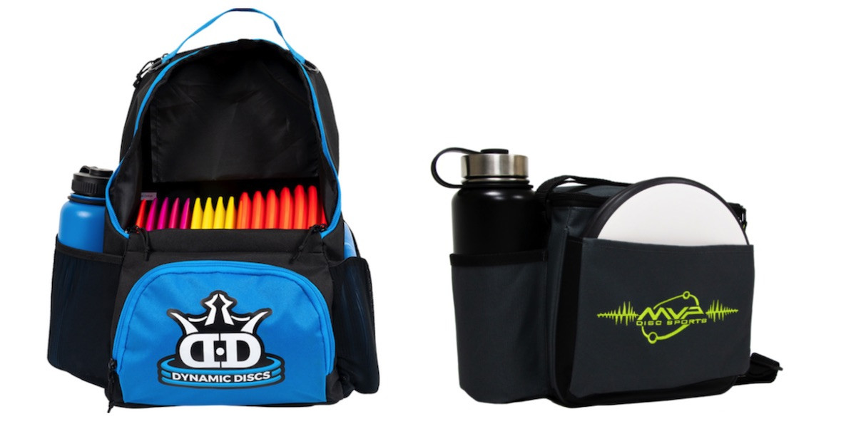 Dynamic Discs Cadet backpack and MVP Cell V2 shoulder bag for disc golf