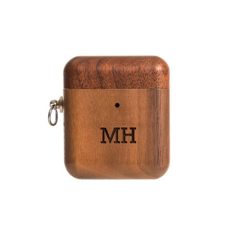 Personalized AirPods Case in walnut wood