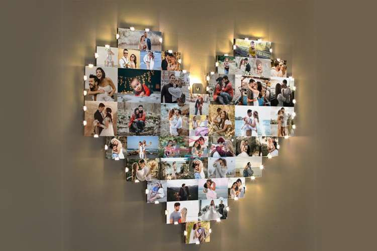 Photo collage, a nostalgic birthday gift idea for wife, displaying a visual story of your relationship and shared adventures (via Etsy)
