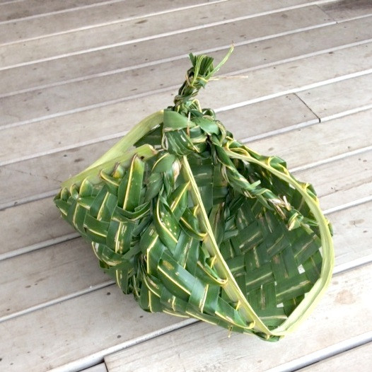 Finished fresh palm leaf basket