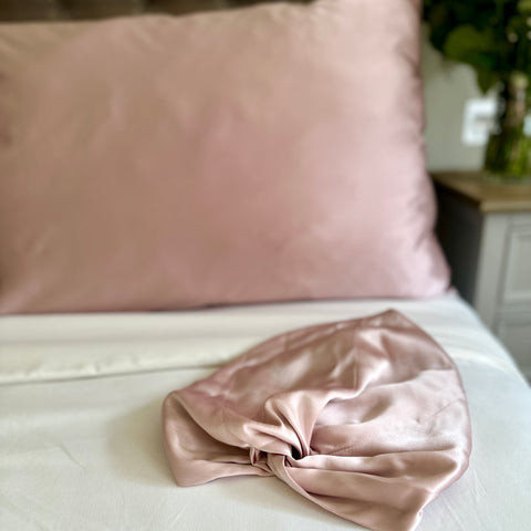 Silk hair wrap in pink, for hair protection during sleep