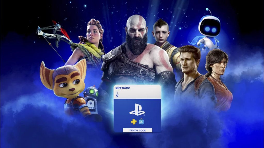 A PlayStation gift card with a visible code, illustrating the physical form of a PSN gift card and the redeemable code it contains.