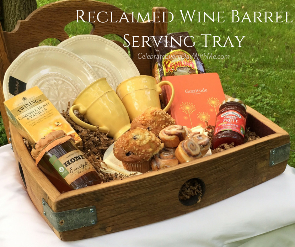 Elegant wine barrel serving tray gift, showcasing a sophisticated gift presentation style