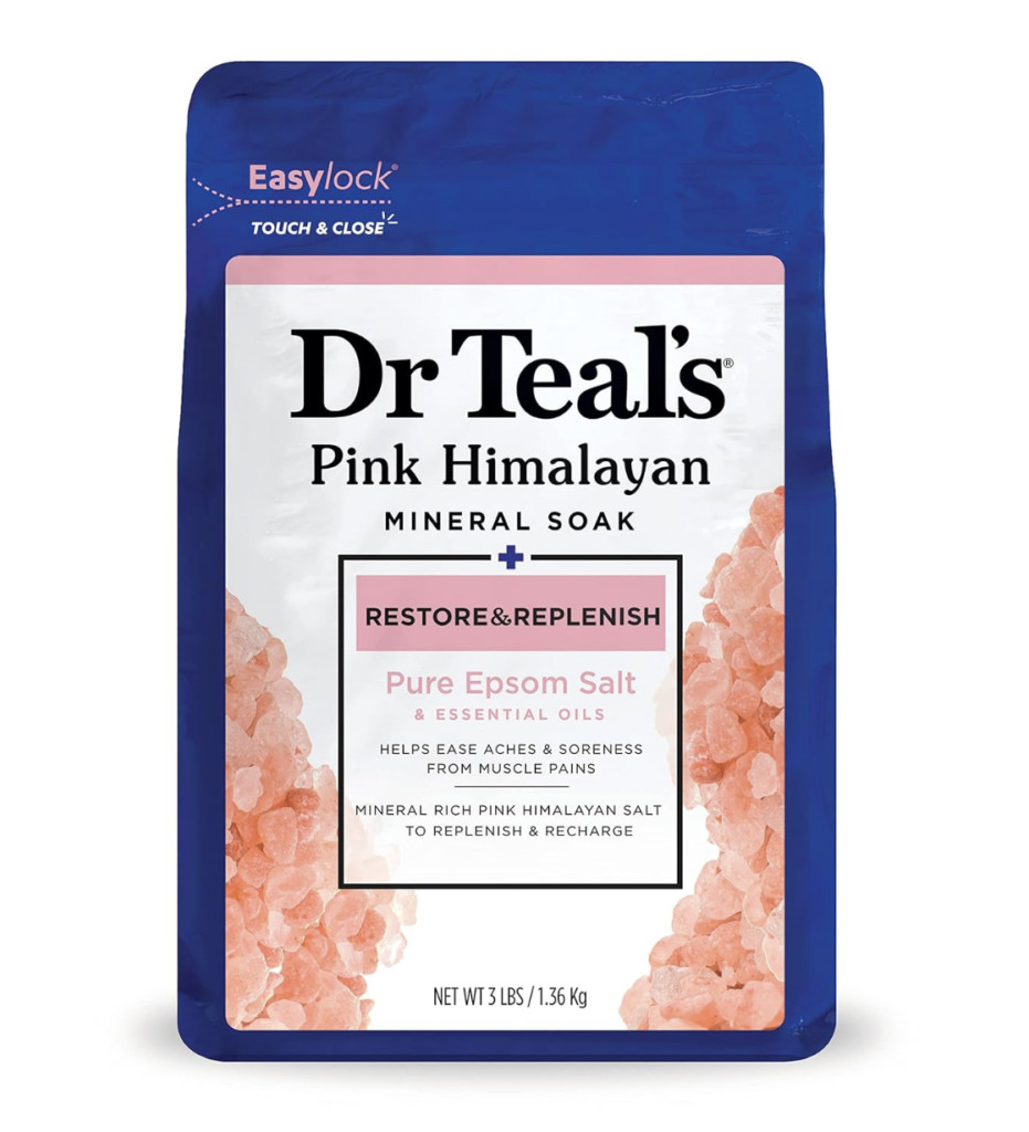 Fragrant bath salts in a clear jar with a scoop, suggesting a relaxing gift idea
