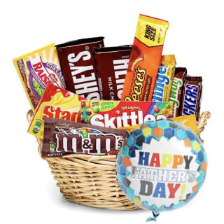 Father's Day Candy &amp; Balloon Basket with assorted candies and a balloon