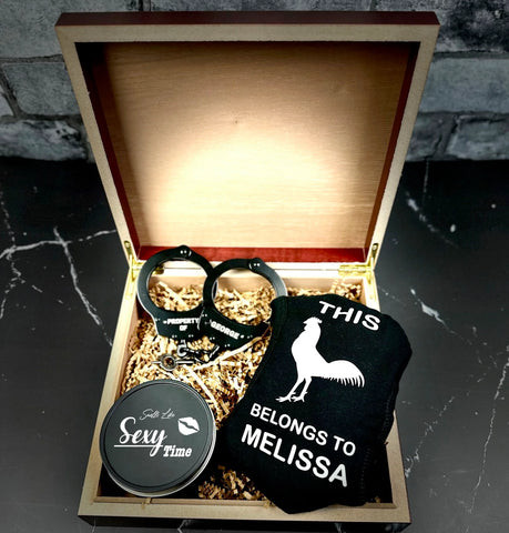 Personalized Sexy Gift Set: Romantic and practical gift box with candle, cuffs, and personalized boxers for 4th anniversary