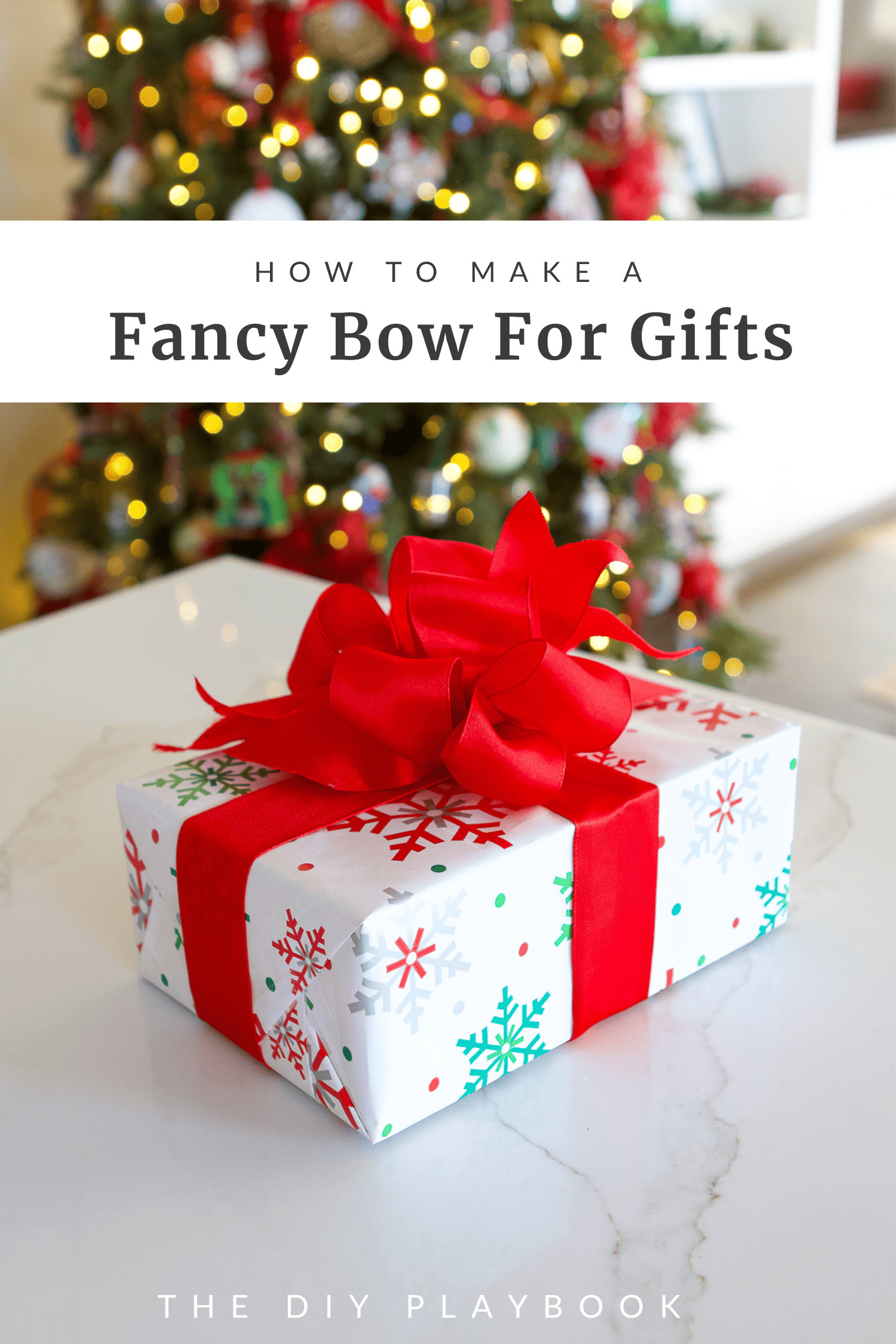 Thank you graphic with text overlay &quot;How to tie a fancy bow for presents&quot;