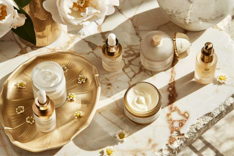 Luxury skincare set, a pampering birthday gift idea for wife, promoting self-care and radiant skin (via Canva)