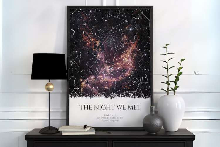 Custom star map depicting a special date, a romantic birthday gift idea for wife (via Etsy)