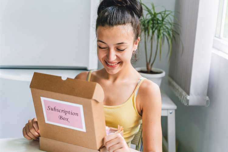 Various subscription boxes neatly arranged, showcasing different themes like beauty, books, and snacks