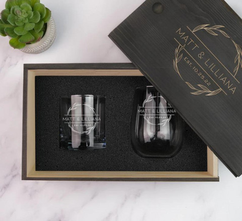 Mr and Mrs Wine &amp; Whiskey Glasses Gift Set