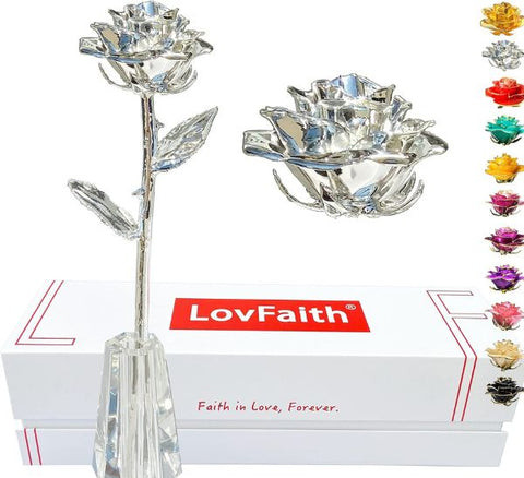Silver dipped real rose, preserved and plated in silver, presented in gift box, timeless symbol of love anniversary gift.