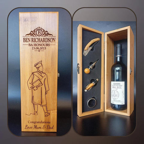 Personalized Bamboo Wine Box for Graduation