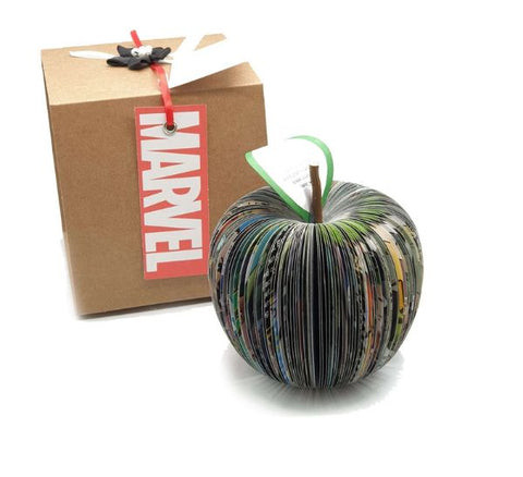 Superhero-Themed 4th Anniversary Gift: Unique book art apple sculpture for 4th anniversary, playful and personalized present