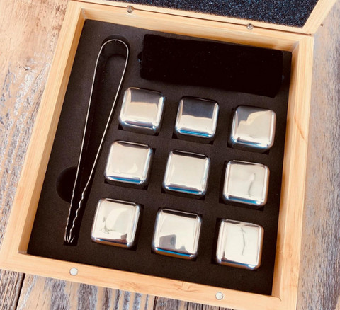 Personalized Whiskey Stone Set with Bamboo Box