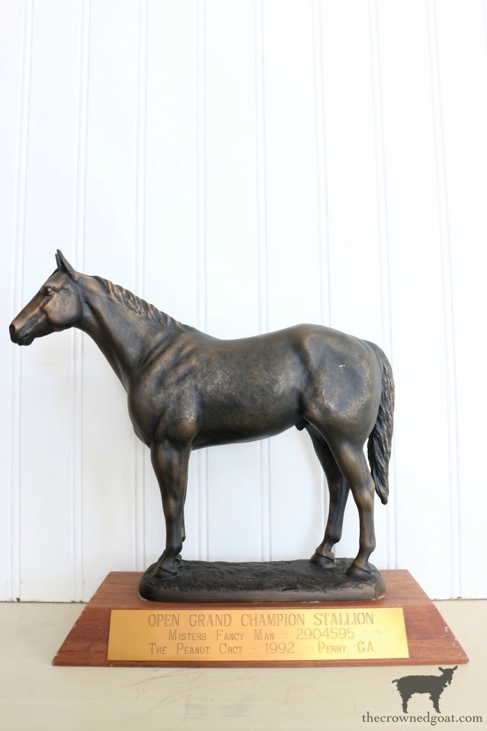 A variety of vintage &quot;Best in Show&quot; trophies, including animal and sports themes, highlighting their quirky appeal and unique stories.