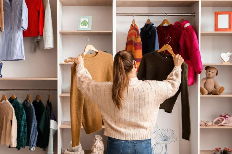 Seasonal wardrobe update, a thoughtful fashion birthday gift idea for wife, showing attentiveness to her style and current trends (via Canva)
