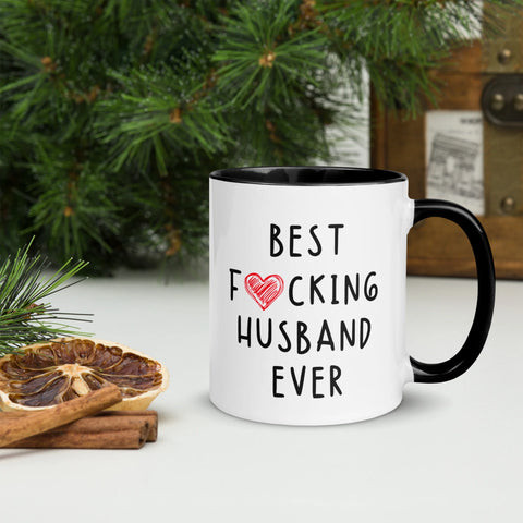 Best F*ing Husband Ever Coffee Mug: Funny ceramic mug with colored accents, humorous 4th anniversary gift for him