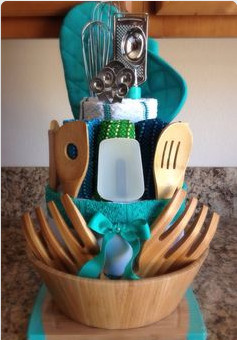 Salad gift basket with olive oil, vinegar, and salad utensils