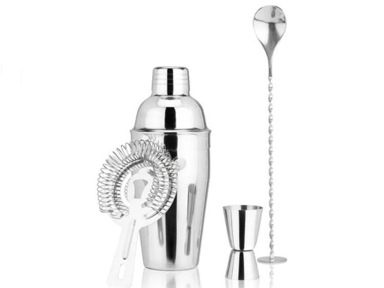 A stainless steel barware set is a fun 60th birthday gift idea, featuring essential tools for crafting cocktails at home.