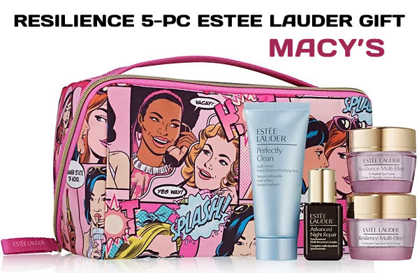 Estee Lauder gift at Macy's featuring Resilience Multi-Effect skincare products