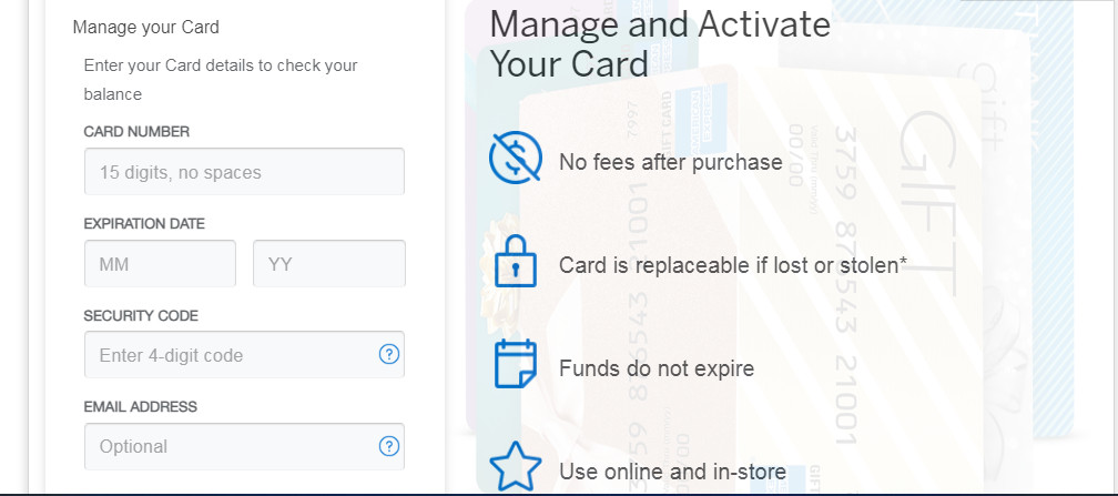 Amex Gift Card Activation Page