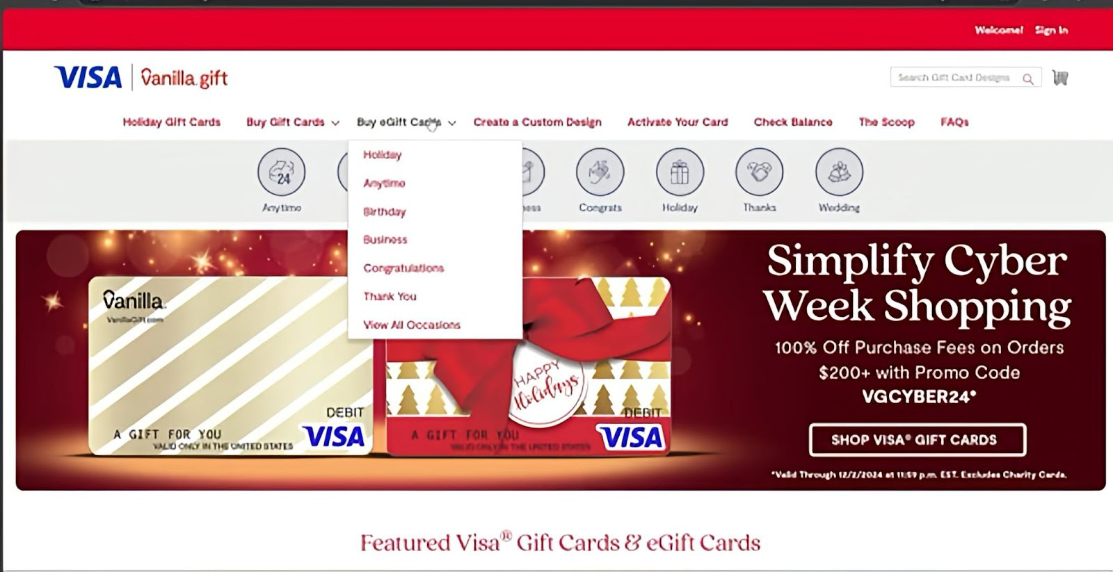 Vanilla Gift Card Registration Tab