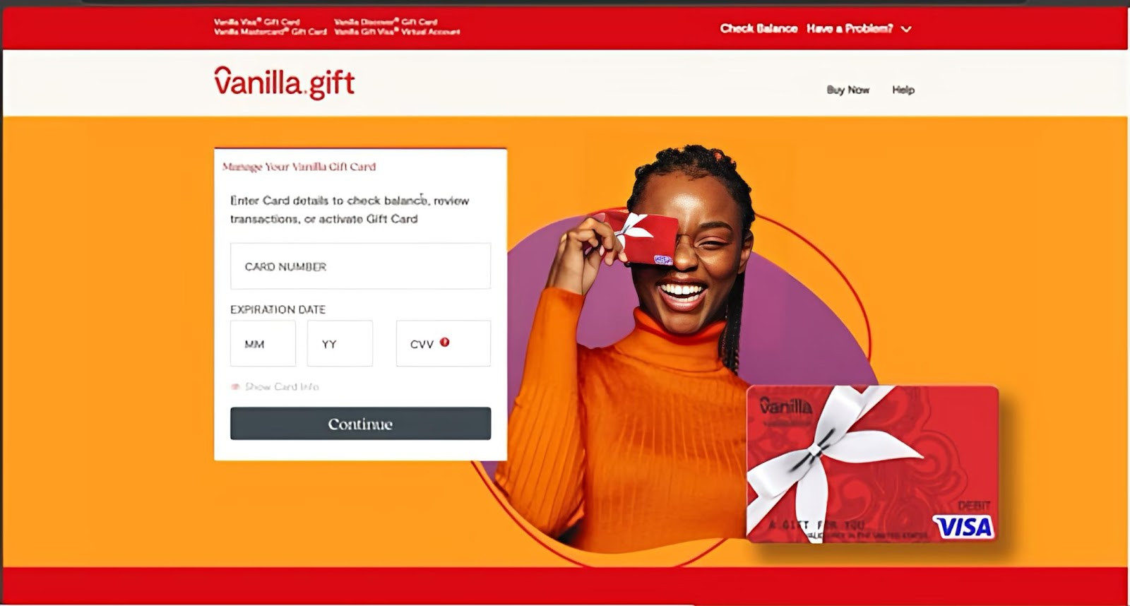 Vanilla Gift Card Information Input