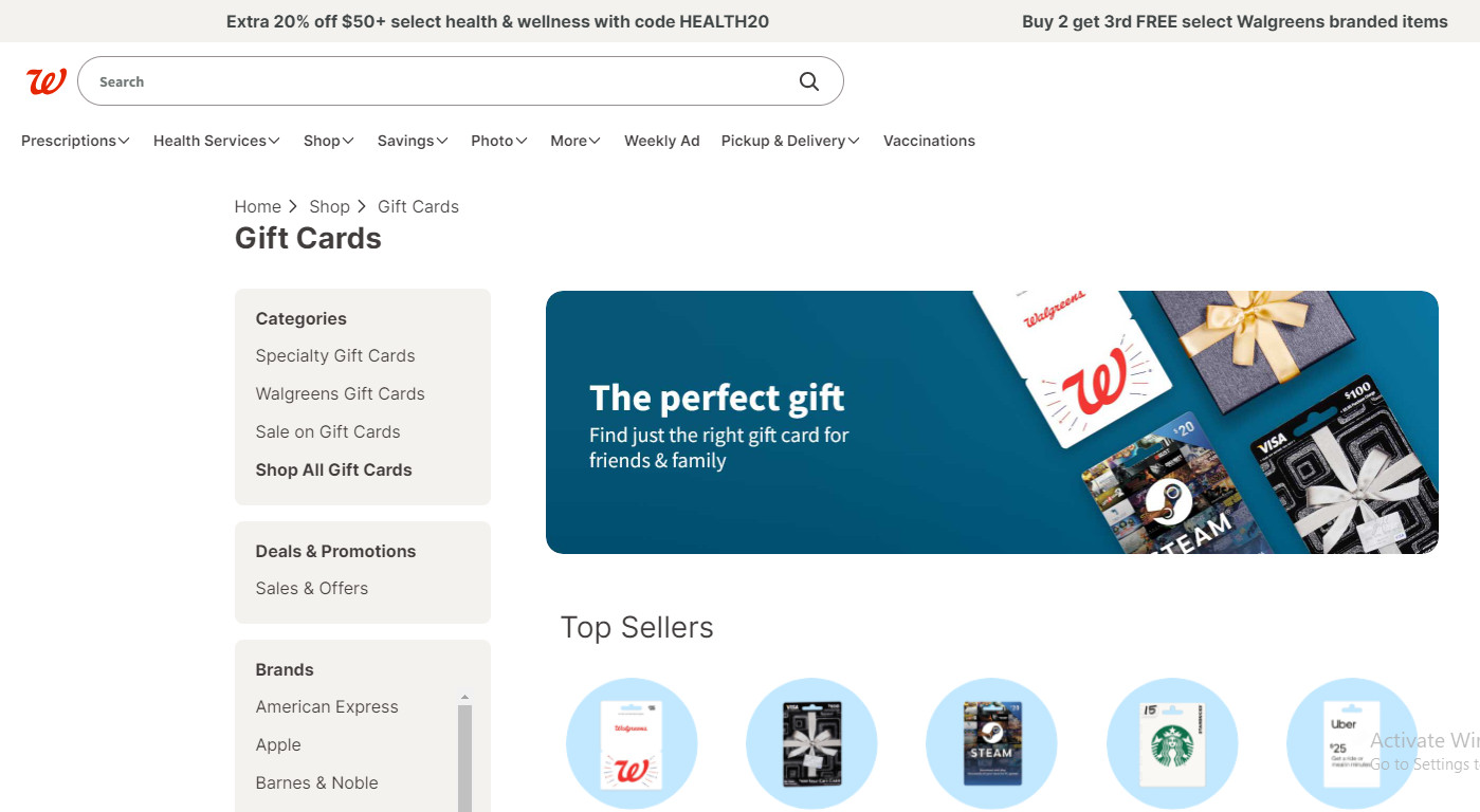Selection of Gift Cards at Walgreens