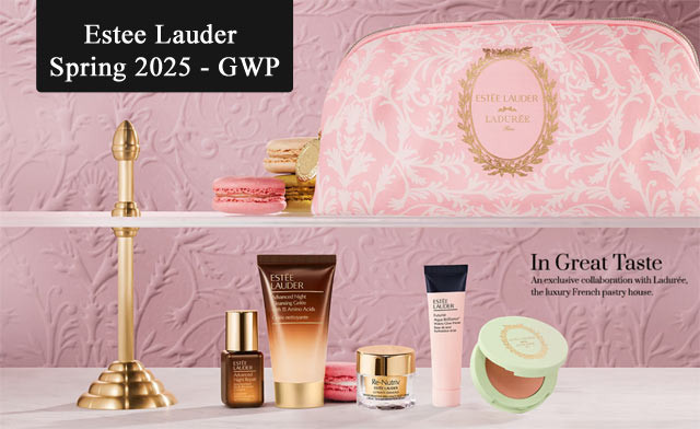 Estee Lauder gift with purchase featuring Advanced Night Repair and Laduree makeup bag