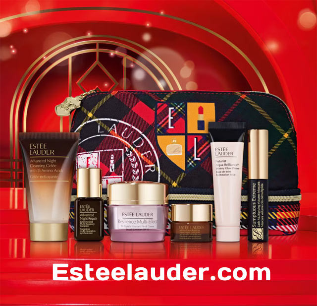 Estee Lauder gift with purchase on Esteelauder.com featuring Advanced Night Repair and Futurist Aqua Brilliance