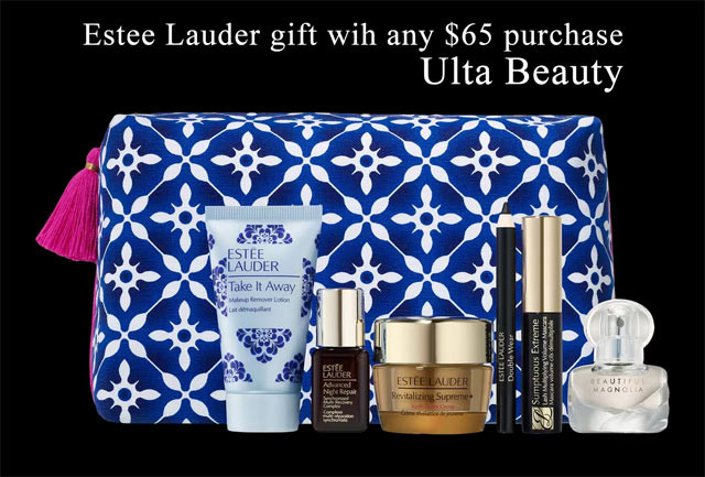 Estee Lauder gift at Ulta Beauty featuring DayWear Moisturizer and Futurist Aqua Brilliance Watery Glow Primer