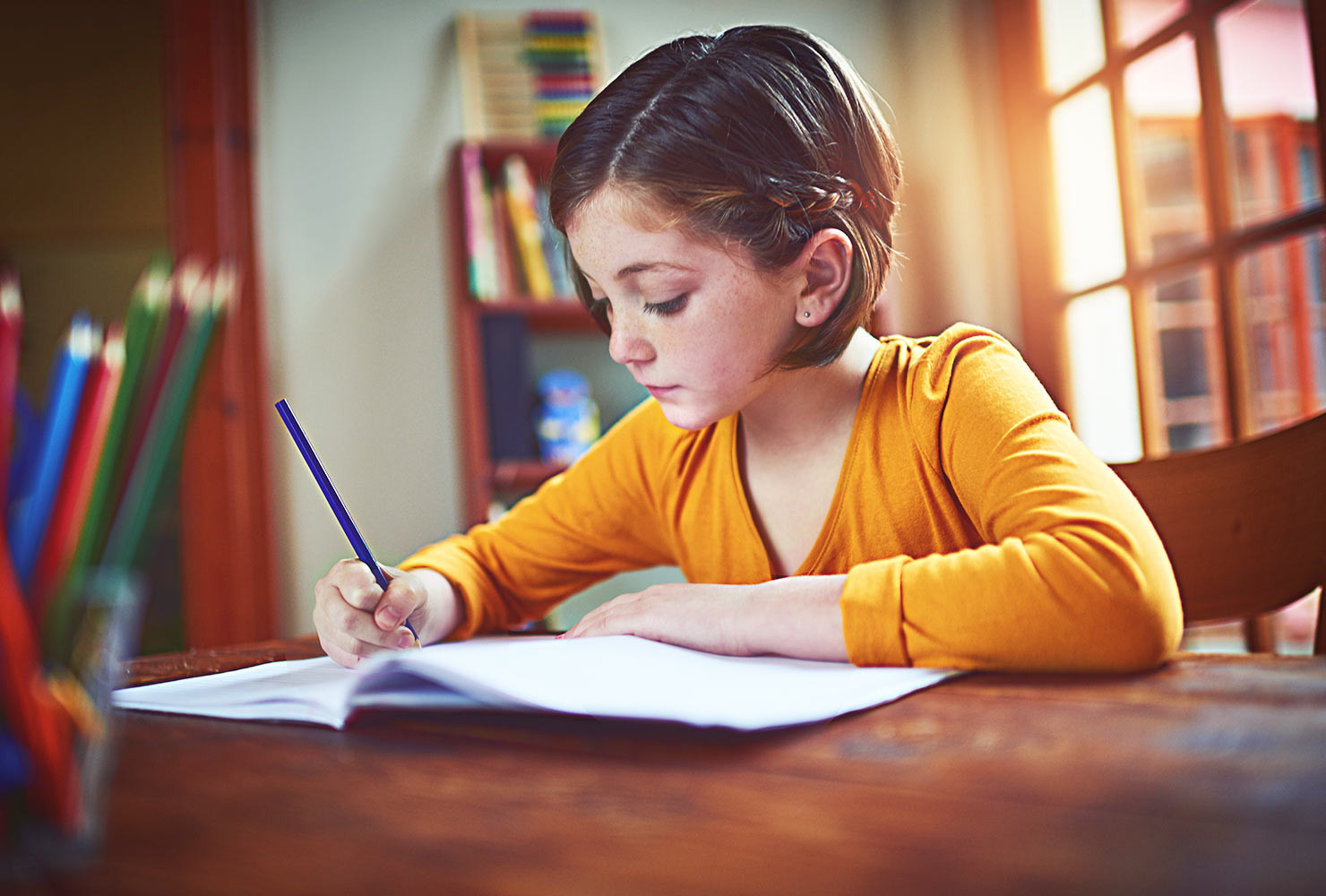Young girl writing in journal