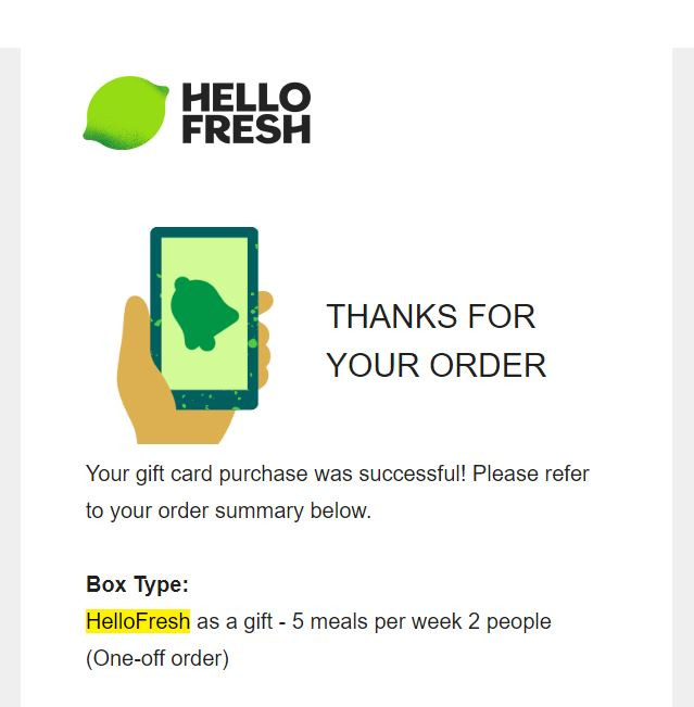 HelloFresh Confirmation Email