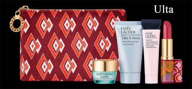 Estee Lauder gift at Ulta Beauty including DayWear Moisturizer and Futurist Aqua Brilliance Watery Glow Primer