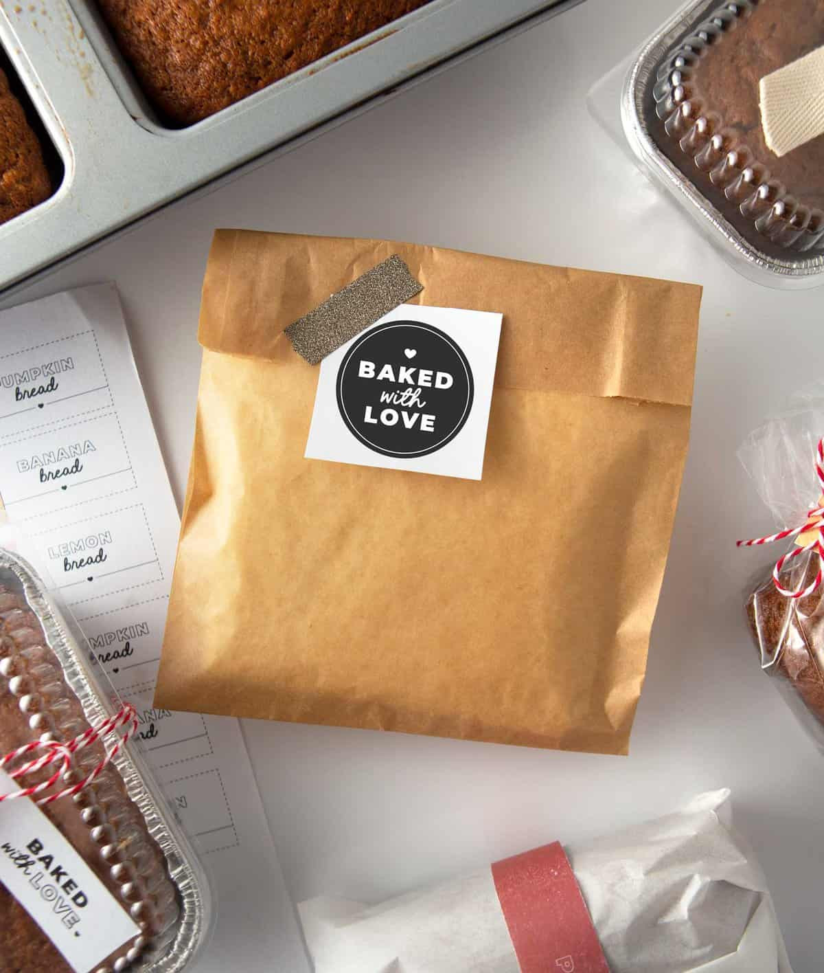 slice of banana bread in food safe pouch with 
